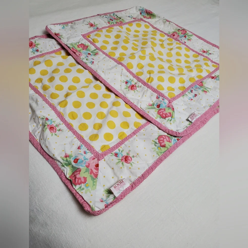 Rare Room Seven 2 Piece Sham Set Floral Print With Yellow Polka Dot's Boho Chic